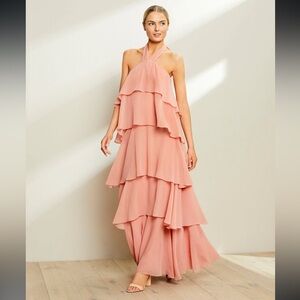 Antonio Melani Elegant Pink Halter Layered Dress